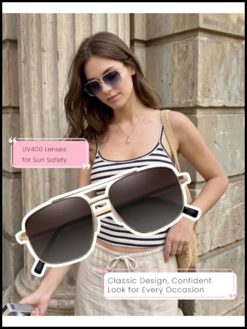 Tangle Free Aviator Polarized Sunglasses UV400 Protection Double Bridge Gold